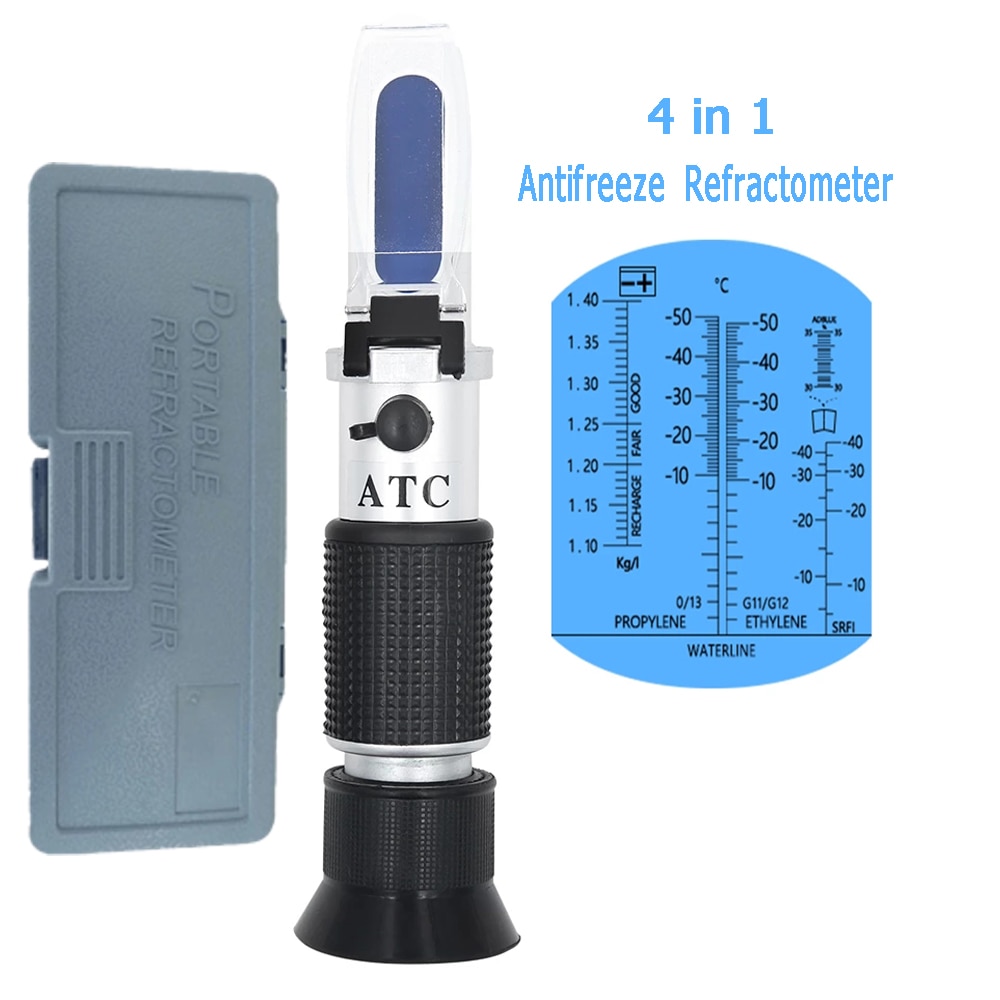 Medidor de concentración de anticongelante 4 en 1 con batería de refractómetro, medidor de Urea para vehículo, agua de vidrio, Adblue, glicol fluido ATC: with box