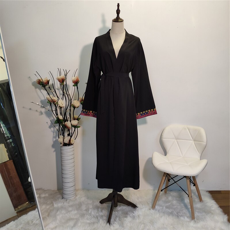 Sort cardigan dubai abaya kimono islam hijab muslimsk kjole abayas til kvinder kaftan kaftan marocain tyrkisk islamisk beklædning kjortel: M
