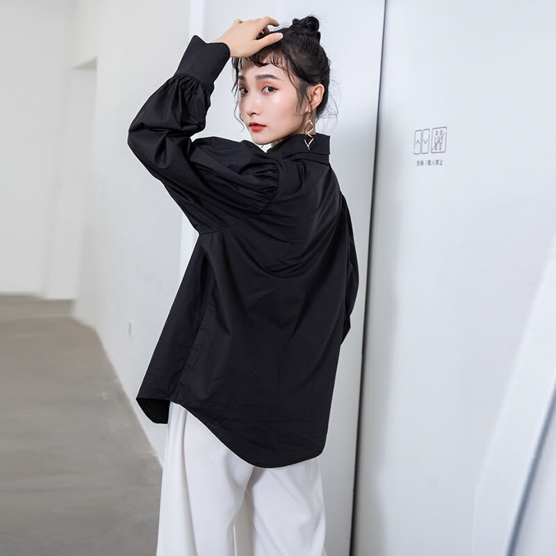 XITAO-Blusa holgada de otoño para mujer, camisa negra con bordado de mariposa, de talla grande, XJ4984