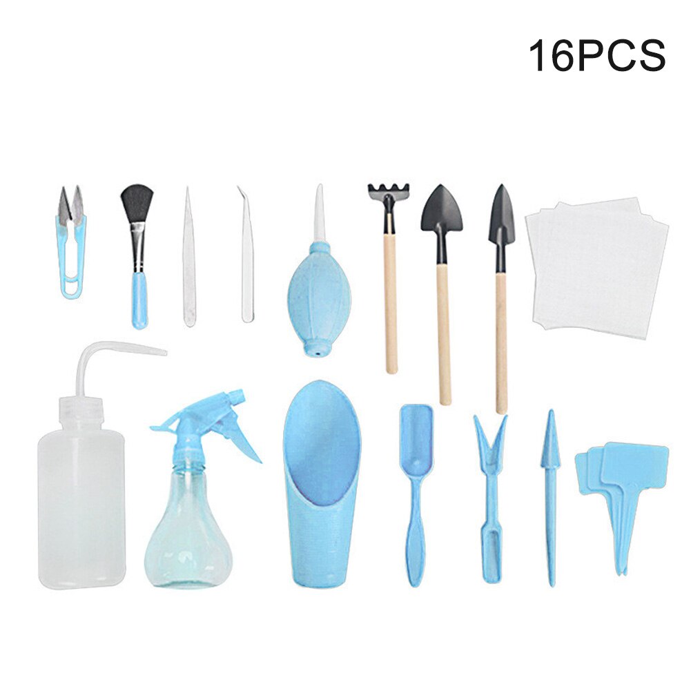 12 pièces 16 pièces bonsaï creuser arrosage maison bricolage outil semis Succulent plantation semis élagage en plastique Mini jardin planteur Kit: Blue 16pcs