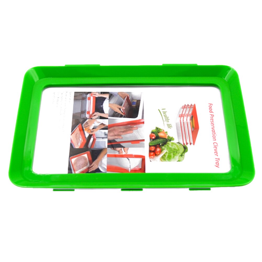 4Color Food Preservation Tray Reusable Plastic Keeping Fresh Spacer Container Refrigerator Microwave Kitchen Food Storage Plates: Green