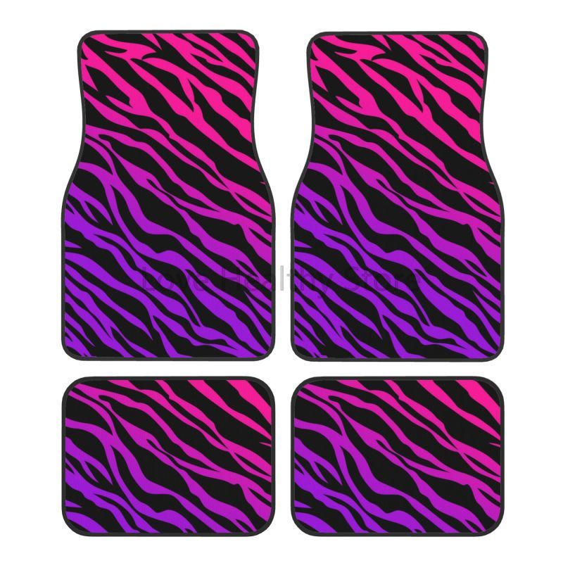 Zebrastribede bilmåtter sæt  of 4 stk. skridsikre fodmåtter tæpper universal til sedan suv bil interiørbeskytter: Sort