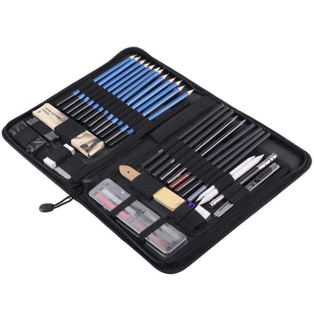 Kit de lápices de dibujo para bocetos, bolsa de transporte, conjunto de herramientas de pintura de arte , estudiante negro para dibujar bocetos y escribir, 48 Uds.