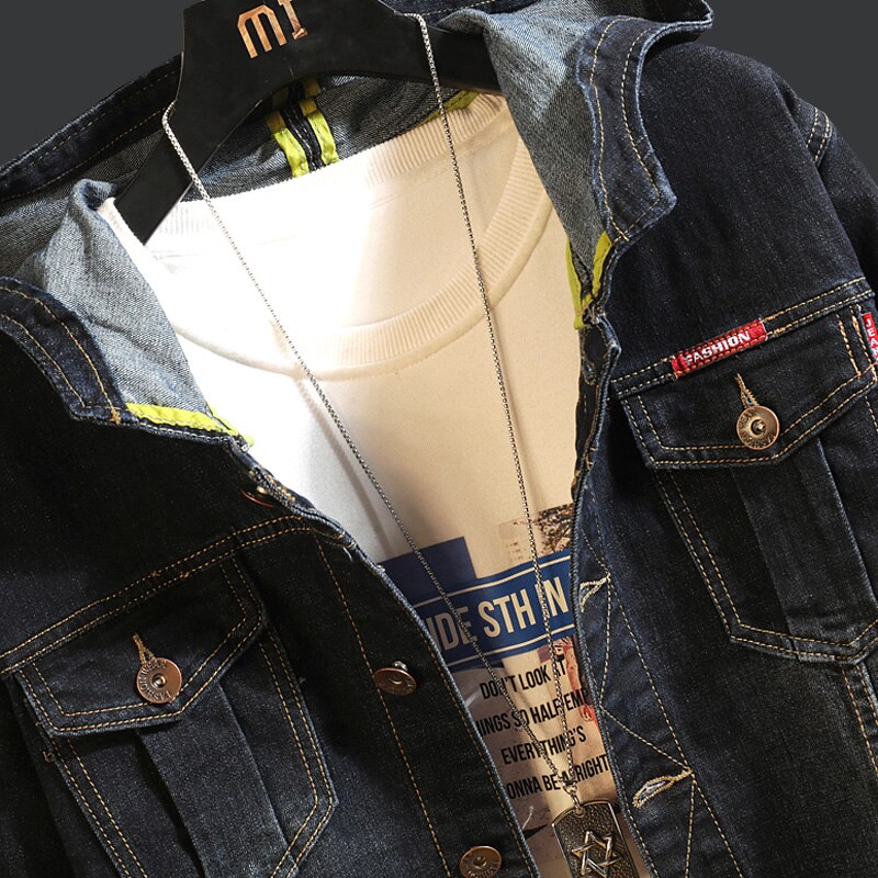 Autumn and Winter Men's hoodies Jacket Casual black Denim Jacket Embroidery Jacket Men
