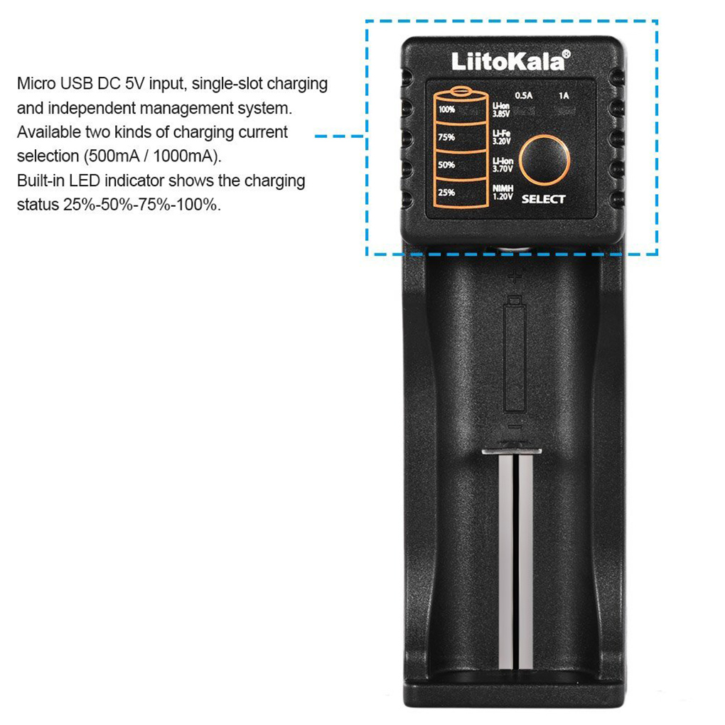 Cargador de batería Liitokala Lii-100 para 18650 26650 4,35 V/3,2 V/3,7 V/1,2 V batería recargable