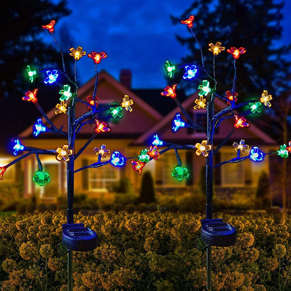 Luces solares para jardín, paquete de 2 luces solares para exteriores con 20 LED, flores de cerezo, luces de estaca solares impermeables para patio: Default Title