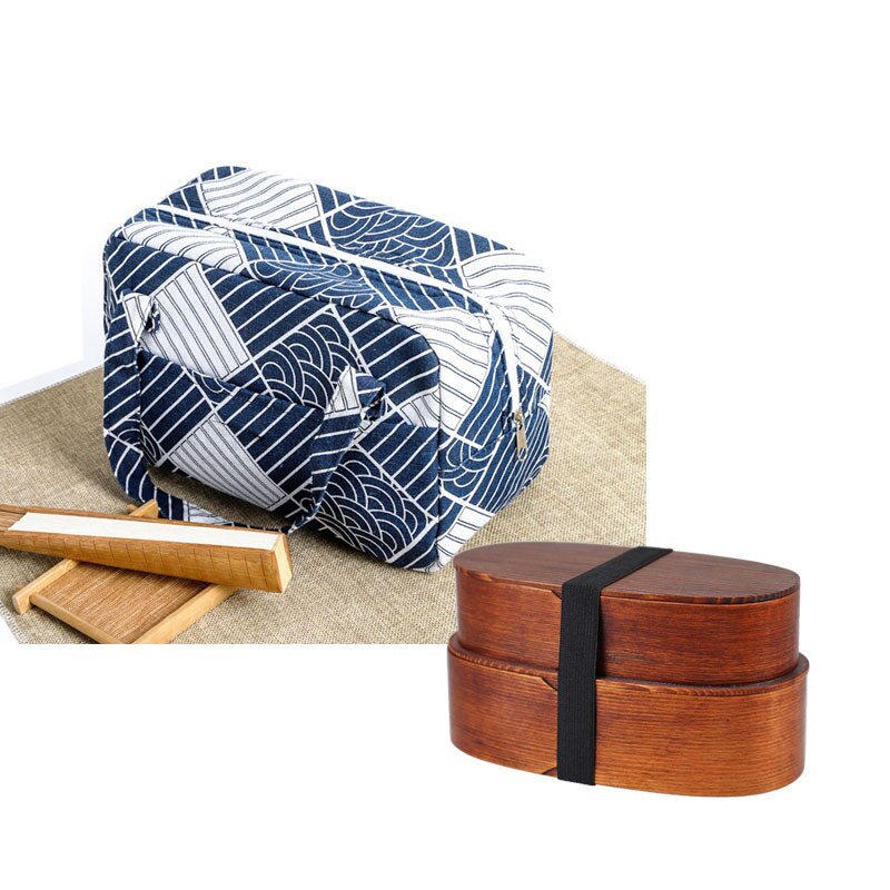 Unibird Japanese Syle Wooden Lunch Box Double Layer Natural Wood Bento Box Food Container for Kids Adults: C