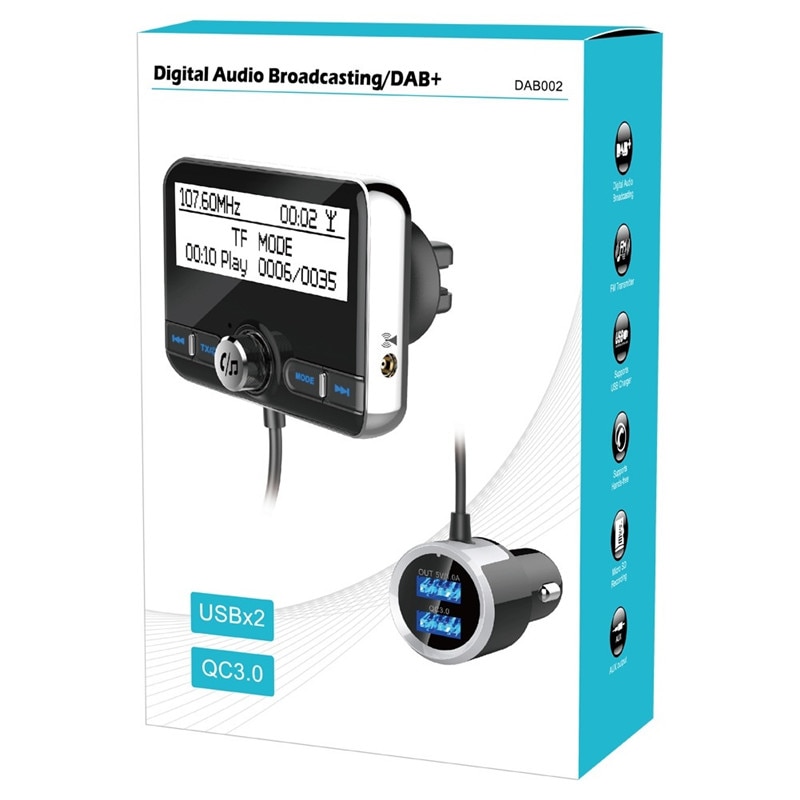 Car DAB Radio Hands-free Bluetooth Car Kit FM Transmitter QC 3.0 Quick Charge Adapter Stereo Audio Music Player