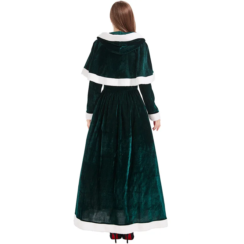 Christmas deluxe party red dress claus stage show performance costume christmas woman cape + long dress christmas season cosplay dress