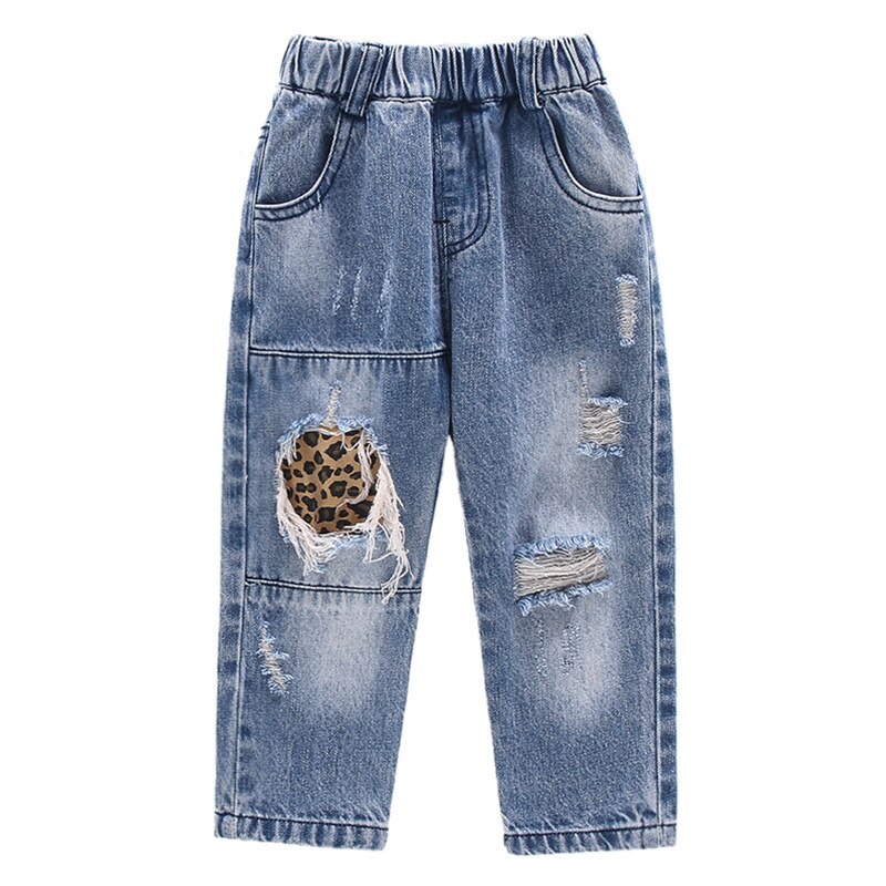 Jeans Voor Kinderen Luipaard Jeans Met Gaten Broek Voor Jongen Broek Voor Meisjes School Broek Baby Meisje Jeans 3-8T Denim Meisjes