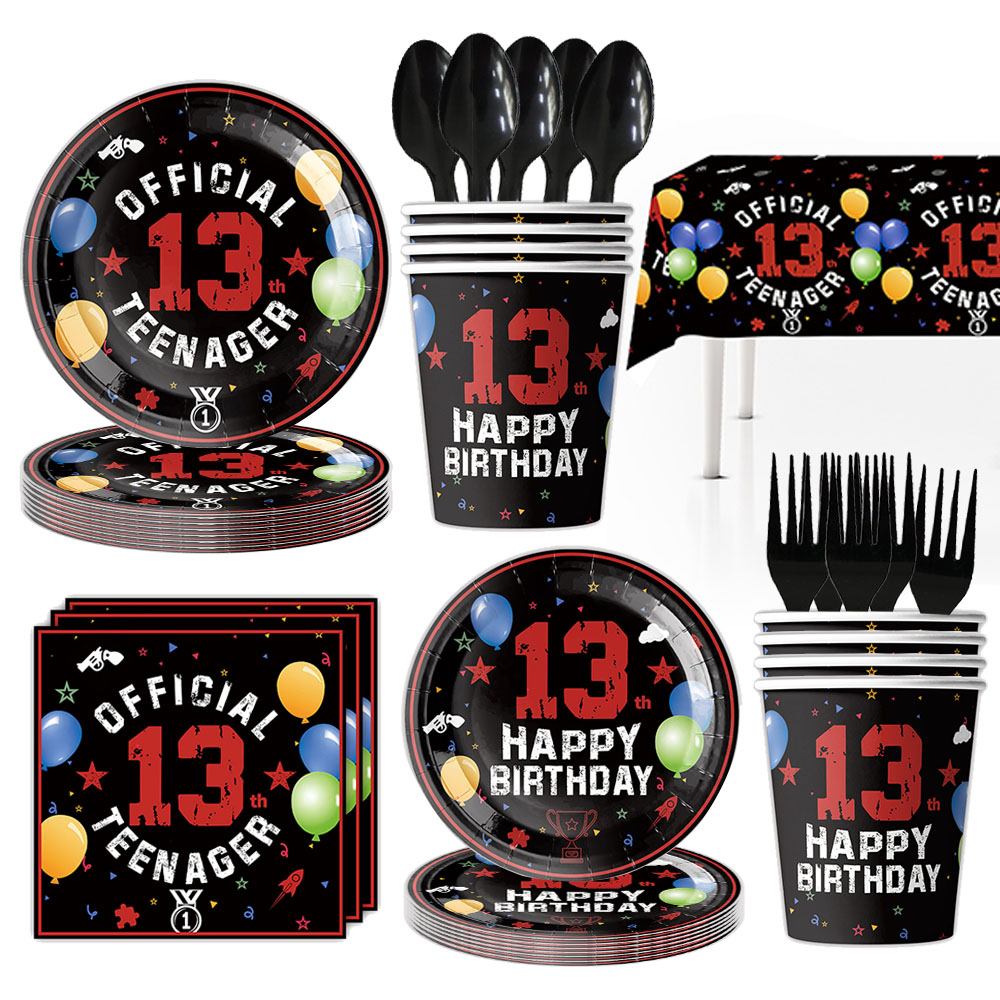 13e verjaardag decoraties voor meisjes jongens rood zwart gelukkige 13e verjaardag feestartikelen 13 jaar oud feest wegwerp servies