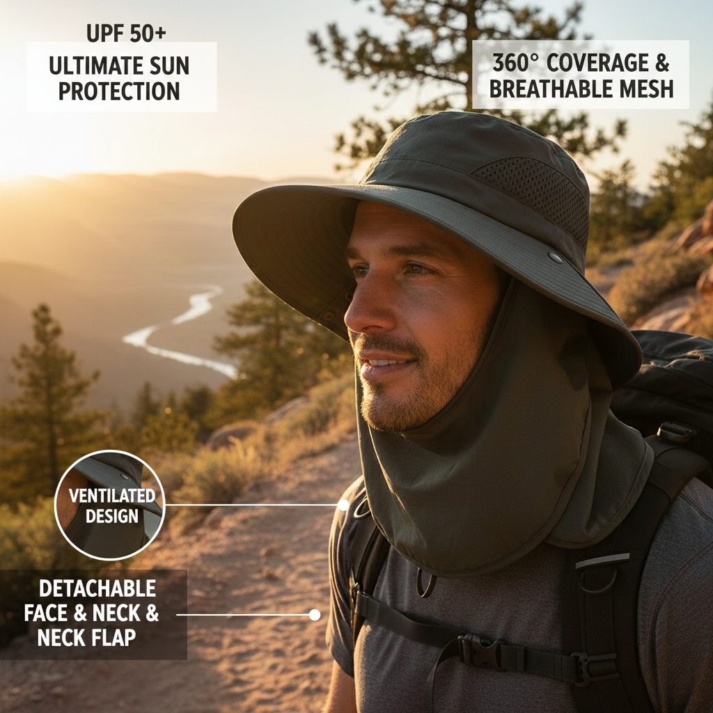 Uv-beschermende bucket hat upf 50+  brede rand zonnekap waterdichte nekflap ademend vissen wandelen safari trekking heren uitrusting 1pc
