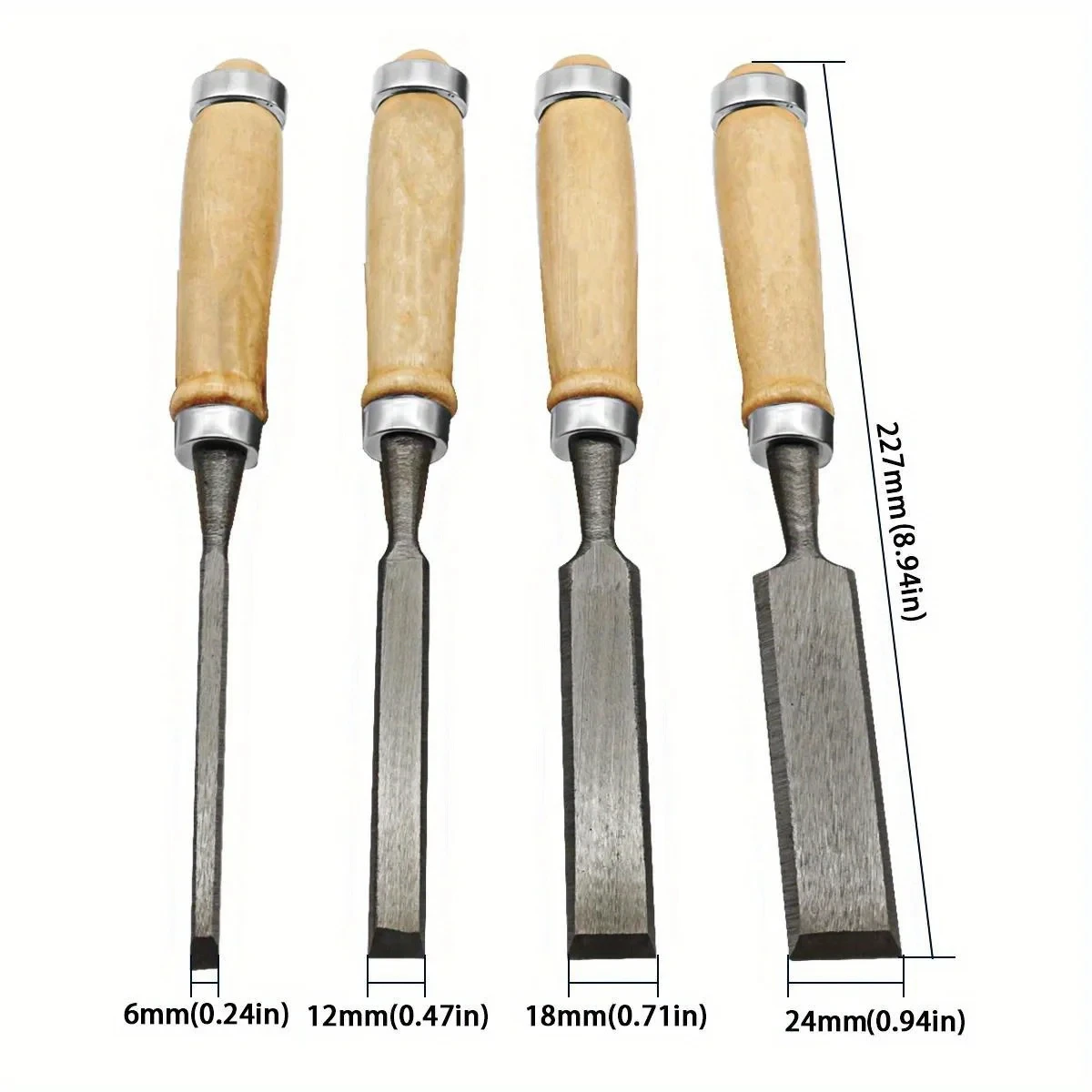8/12/16/20 mm 4-delige houtsnijwerkbeitels Set Professioneel voor houtbewerking met ergonomische houtsnijwerkgereedschappen DIY hulpgereedschappen