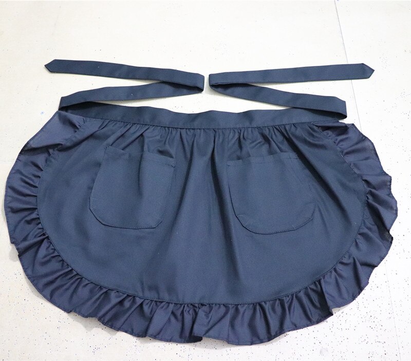 Delantal con volantes de algodón para restaurante Bistro de media cintura blanco delantal de cocina para mujer delantal de cocina con bolsillos BA013