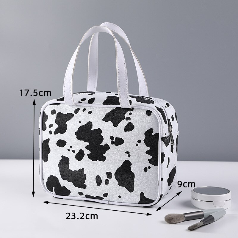 Borsa cosmetica portatile da donna in mucca PU articoli da toeletta impermeabili multifunzione organizzare borse da viaggio per trucco femminile: XL