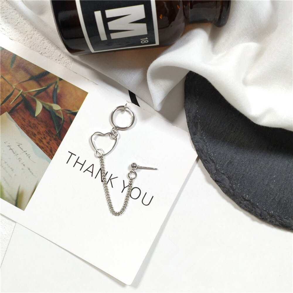 Women Punk Hip Hop Long Chain Earrings Silver Circle Heart Statement Dangle Earrings Accessories Korean Jewelry: silver