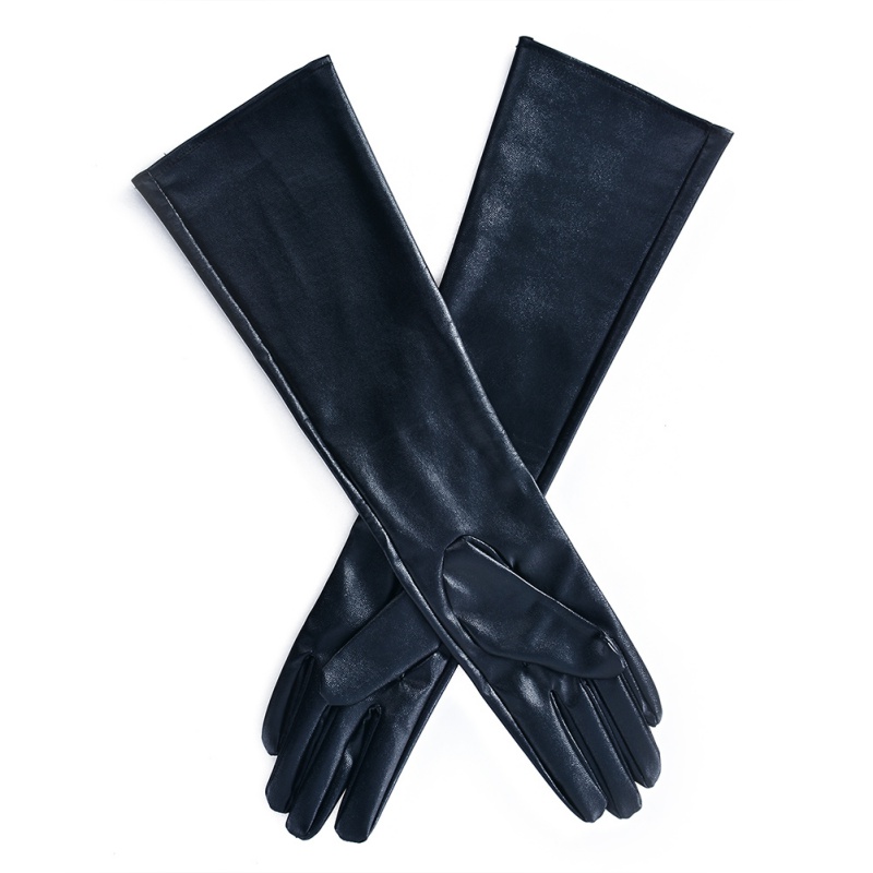 Guantes largos de invierno para mujer, cálidos dedos forrados, piel sintética, guante hasta el codo, Feamle, Negro, Rojo, resistente al agua