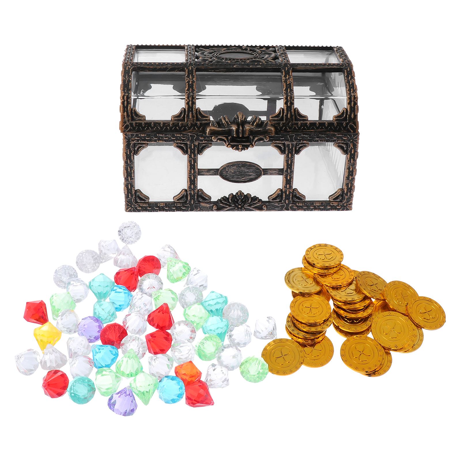 1 Set Pirate Treasure Chest with Gemstones Acrylic Diamond Gems Treasure Box