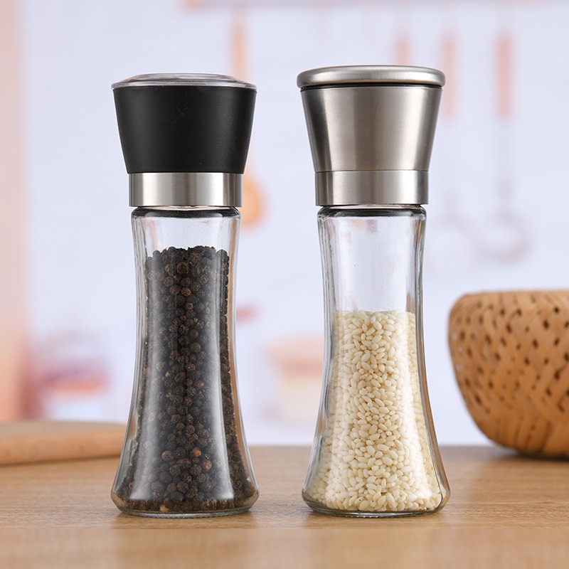 Molinillo Manual de plástico/acero inoxidable para sal y pimienta, contenedores de molino de especias, utensilios de cocina, botella de vidrio para especias