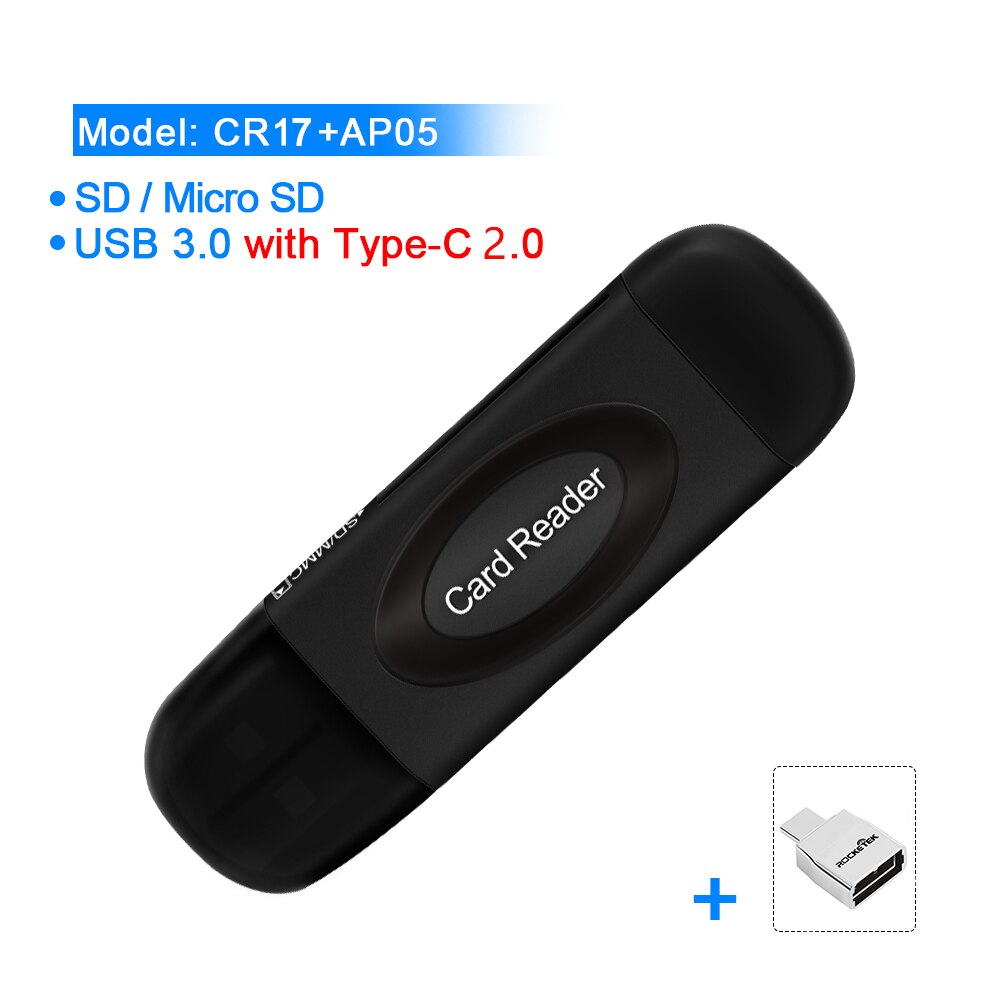 Rocketek usb 3.0 multi smart minneskortläsare otg typ c adapter mini kortläsare för micro sd/tf microsd dator bärbar dator: Cr17- tcr 3