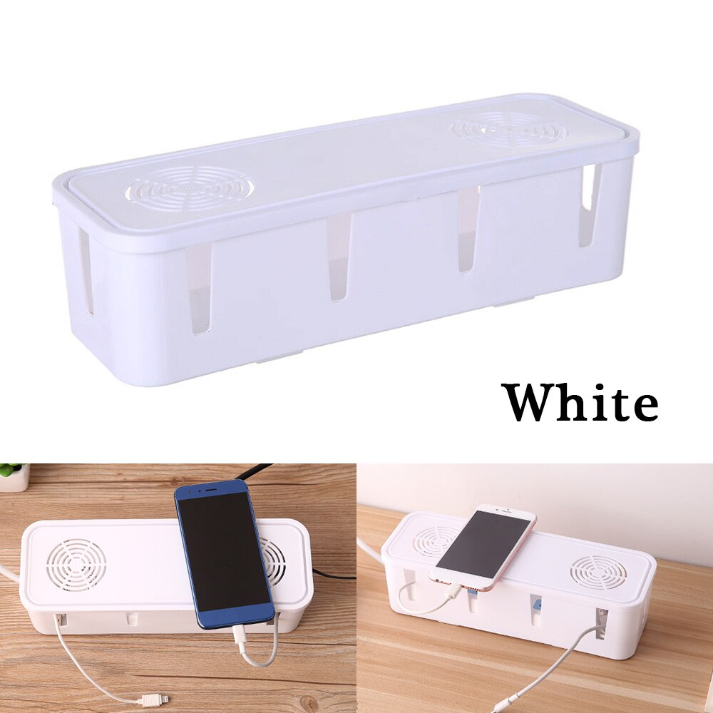 Stopcontact opbergdoos kabel verlengsnoer organizer desktop stroom gadget bak mobiele oplader elektrische plastic houder: Wit