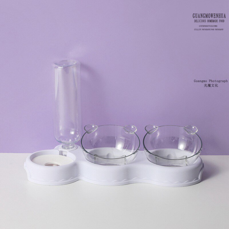 Cat Double Food Bowl Moisture-proof Mouth Three-purpose Automatic Feeder Anti-overturning Pet Dog Bowl Cat bowl Snack Bowl: A