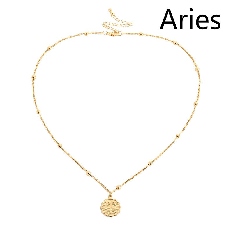 12 Constellation Necklace Zodiac Stainless Steel Coin Necklace Necklaces Pendants Jewelry: Aries / gold