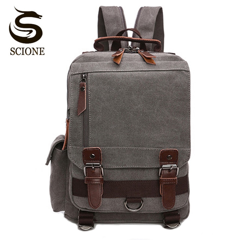 Scione Small Canvas Backpack Men Travel Back Pack Multifunctional Shoulder Bag Women Laptop Rucksack School Bags Female Daypack