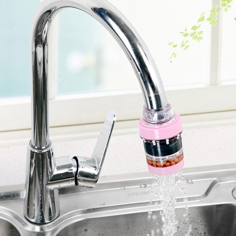 3 farve vandfilter til husholdningskøkken aktivt kul vandfilter mini vandhane renser vandrensningsanlæg filtrering: Lyserød