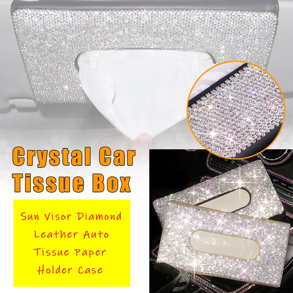 Auto kristallen tissue doos zonneklep diamant leren auto tissue papier houder hoes zonneklep hangende servet accessoires