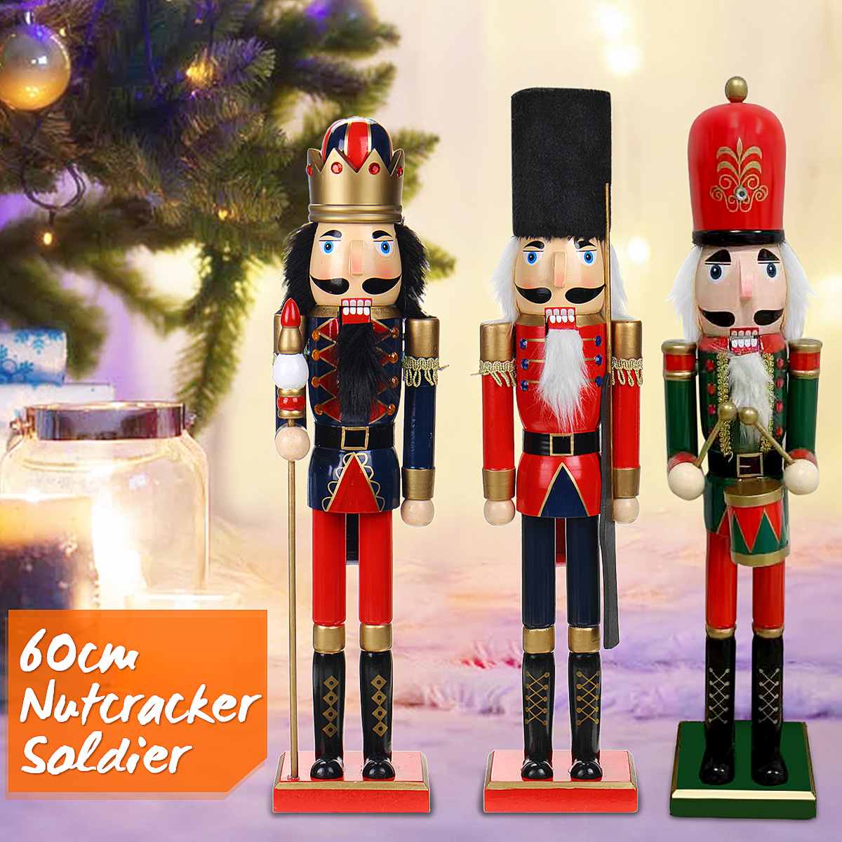 60CM casse-noisette soldat en bois casse-noisette poupée soldat Vintage artisanat noël ornements nouvel an noël décoration de la maison
