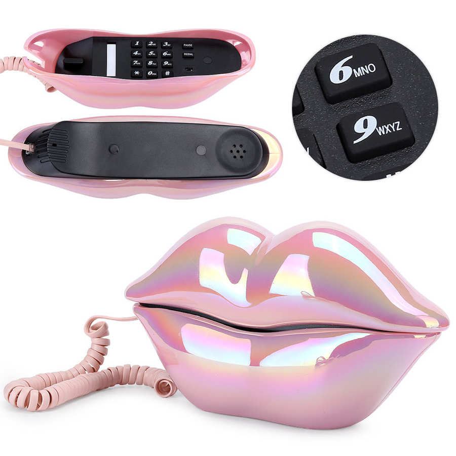 Lips Telephone Electroplate Desktop Landline Phone for Home Office Decoration Lip Shaped Phones telefone Red / Purple: Pink 2