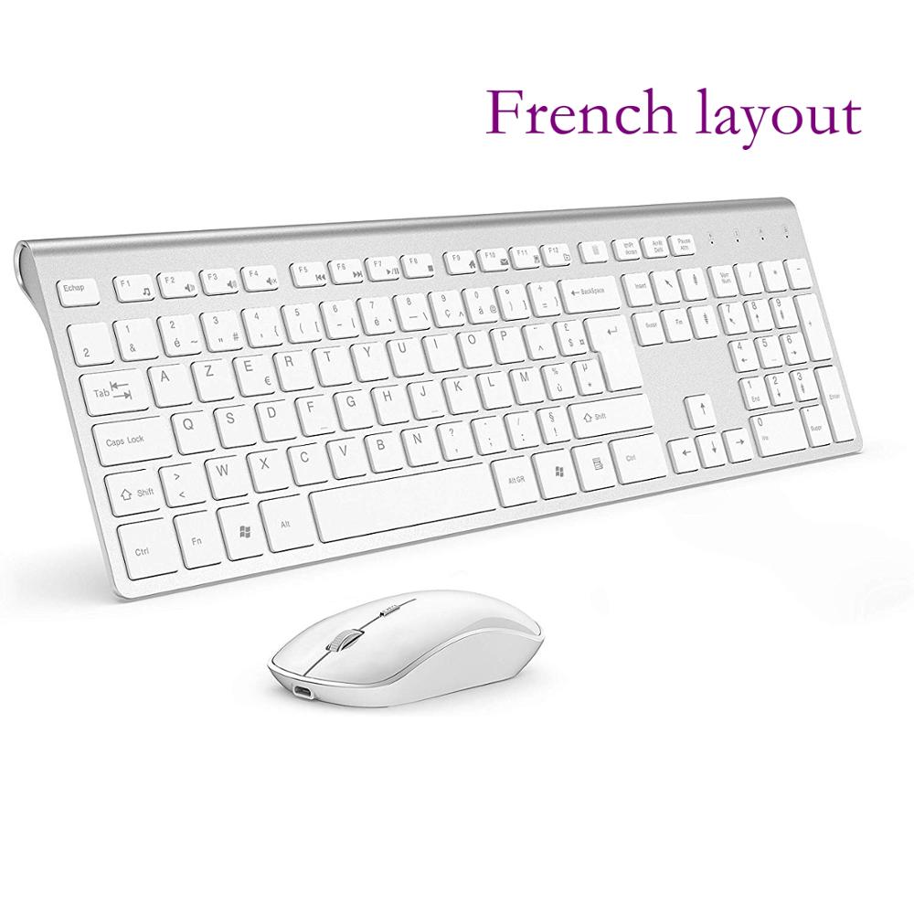 Bezprzewodowa klawiatura i mysz połączenie, 2.4 Gigahertz stabilne połączenie akumulator, UK/francja/niemcy/hiszpania/US układ: France-Silver white