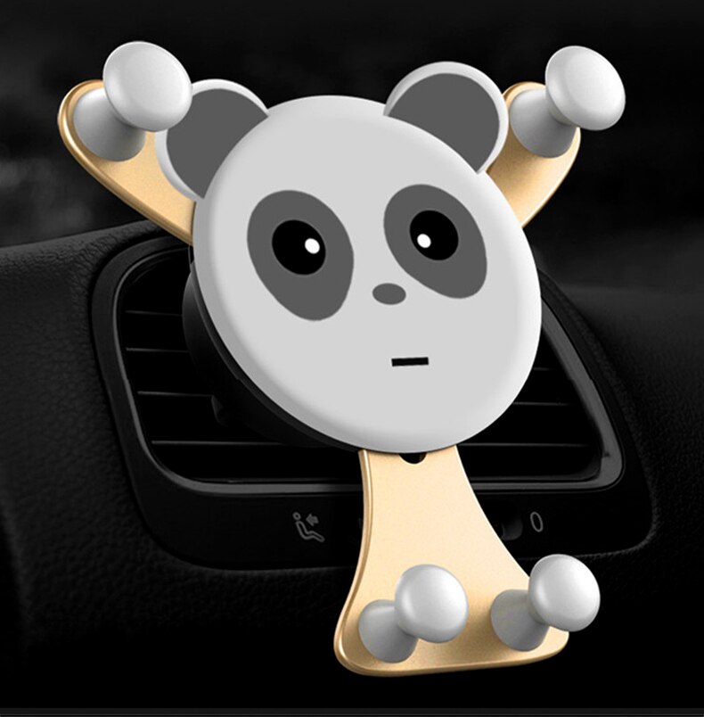 Soporte de gravedad para teléfono móvil de coche, soporte de salida de aire para teléfono móvil, con cara sonriente, oso, soporte para teléfono móvil y GPS: Bear Gold