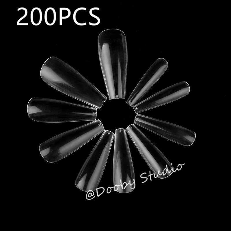Faux Ongles transparents en acrylique, 200 pièces, Capsule cercueil, affichage artificiel, Nail Art, pointe artificielle: Clear-200pcs-P4-3