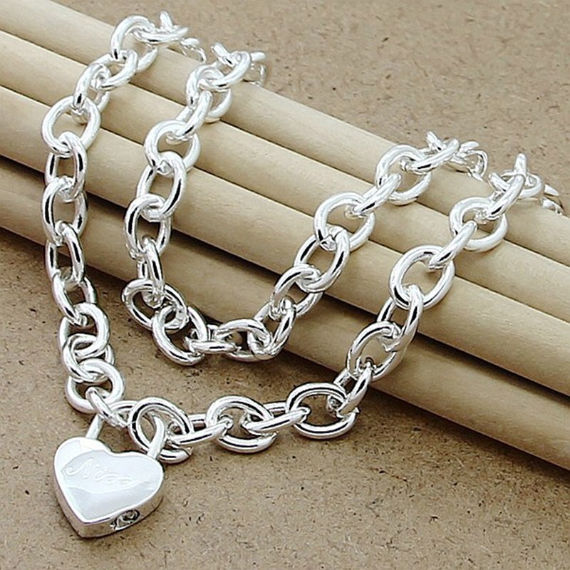 925 Silver Heart Lock Necklaces Chains Women Pendant Necklace Valentines Couple Jewelry