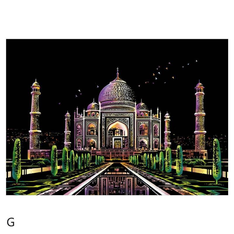Grande ville nuit Scratch photo peinture enfants grattage mémoire voyage artisanat 2 nuit urbain stylo scène bricolage avec papier Bir E0C8: Taj Mahal