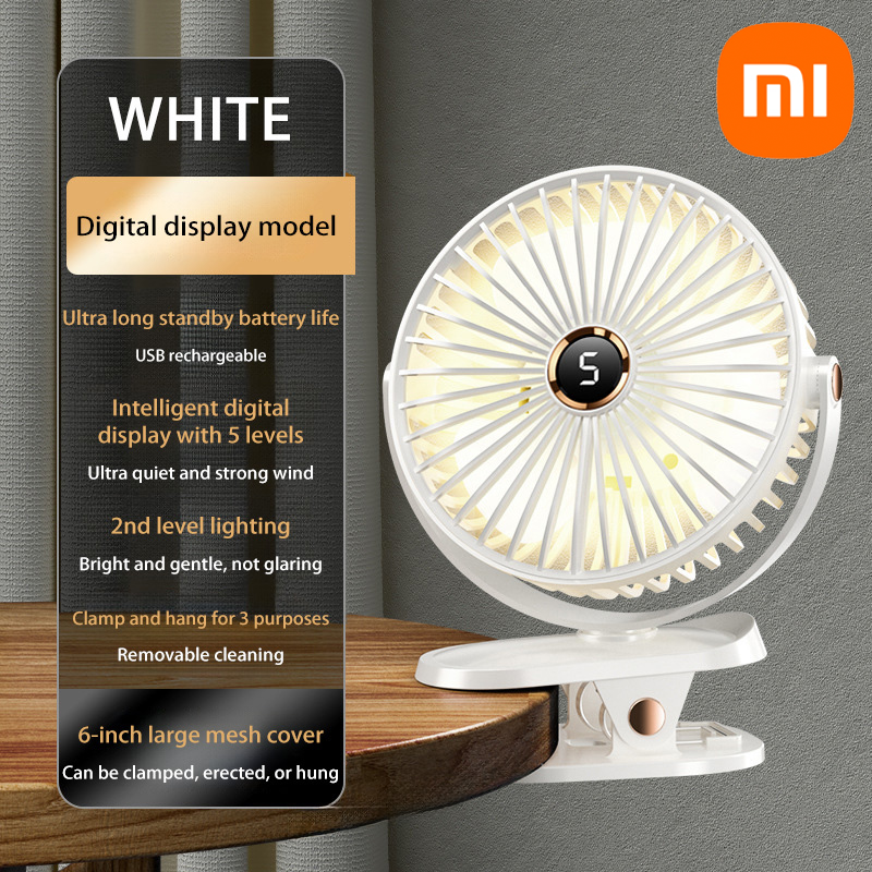 Xiaomi 8000mAh ventilateur à clipser 5 vitesses silencieux Rechargeable bureau Portable circulateur d'air ventilateur sans fil avec lumière LED pour le Camping: Bleu