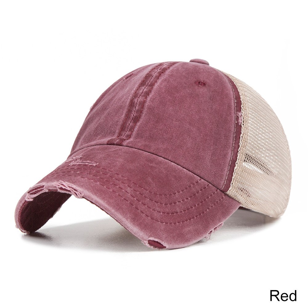 Truenjoy sommer kvinder mesh hestehale baseball cap snapback kasketter til kvindelig sport hat dame ben gorras: Rød