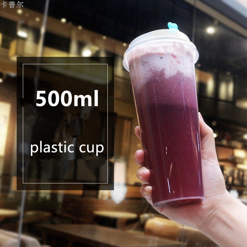 50 st engångs juice kopp 500ml fest födelsedag favor kall och dryck plastmuggar med kärlek lock