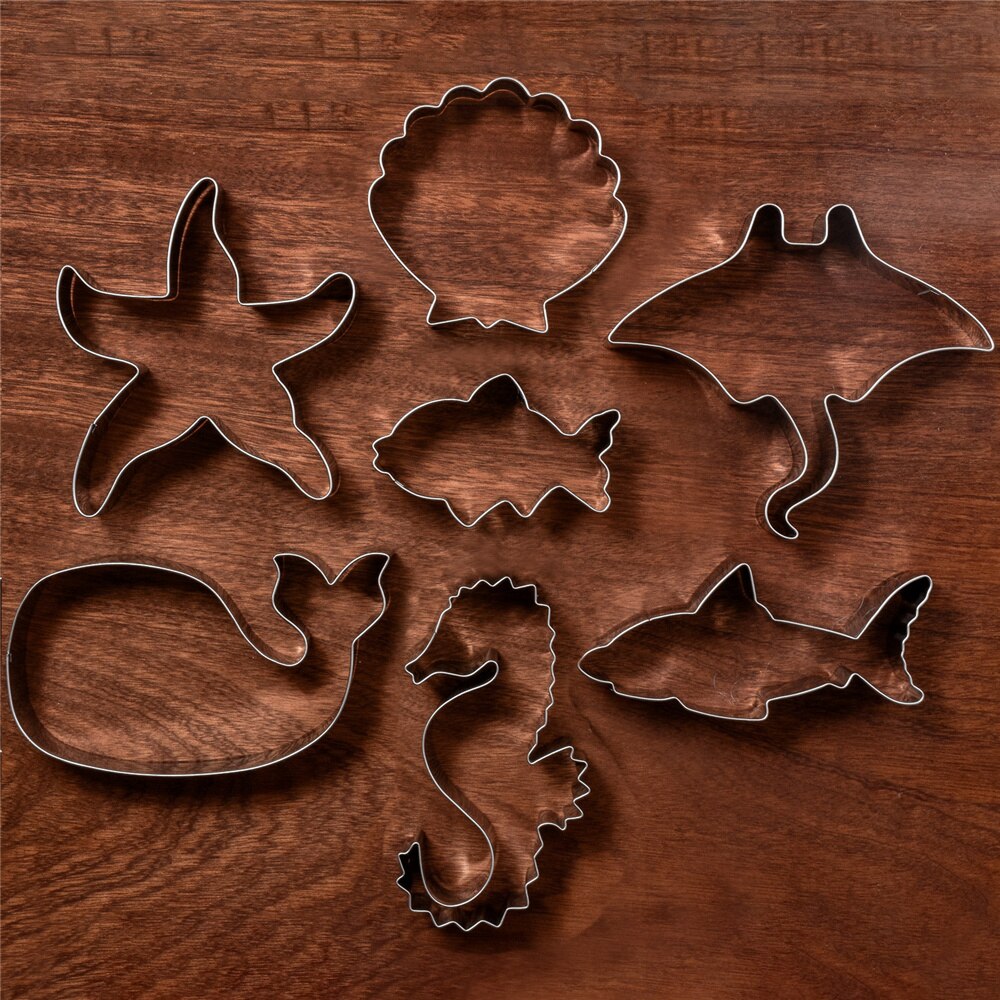 Keniao Oceaan Cookie Cutter Set -7 Pc-Walvis, Shell, Haai, Zeester, vis-Biscuit/Gebak/Brood Cutter-Rvs