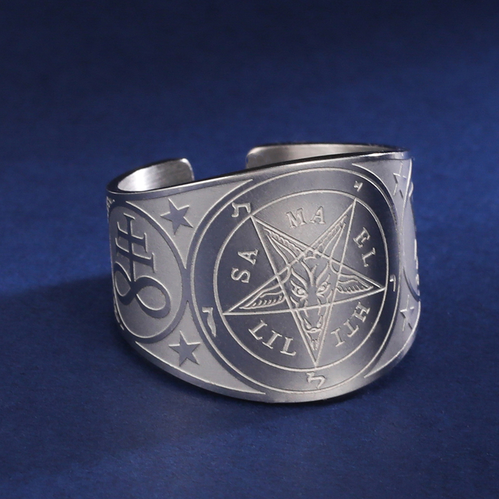 Anillo de tetragrammatón con pentagrama de brujería, anillo de dedo con pentáculo de acero inoxidable para hombres, amuleto de protección de energía antigua, joyería: 10 / Rosa