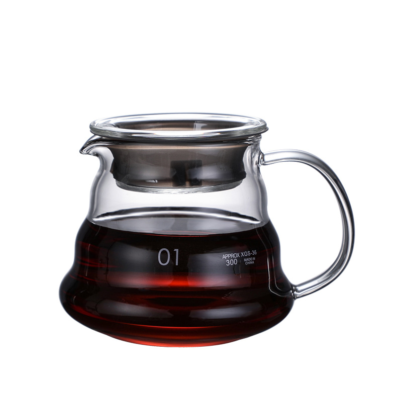 360/600/800ml Heat Resistant Coffee Pot Clear Glass Kettle Sharing Pot with Lids, Pour Over Coffee Espresso Maker Accessories: Dull