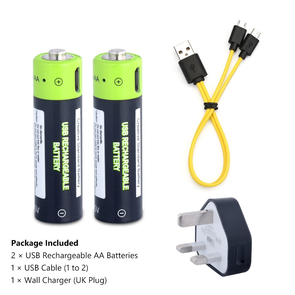 Aa Batterij 1.5V Lithium 1700Mah Aa Usb Li-Ion Batterij 1.85Wh Li-Polymeer Met Usb Oplaadbare + Usb kabel Charger Kit Voor Klokken: 2x battery UK plug