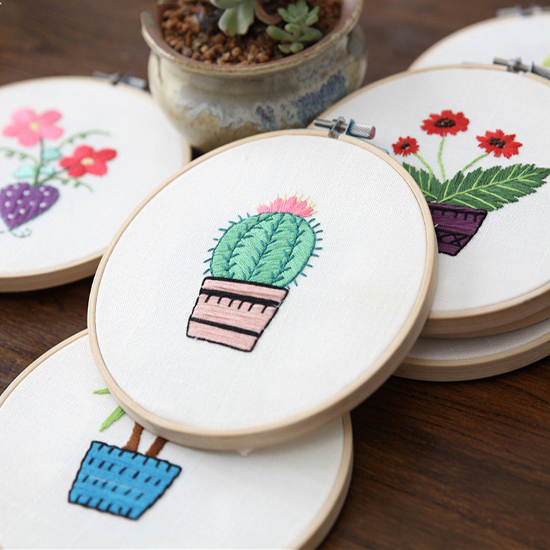 1 Juego de bordado de plantas verde con Marco, kit de costura Manual DIY para principiantes, Serie de punto de cruz, manualidades decoración de costura