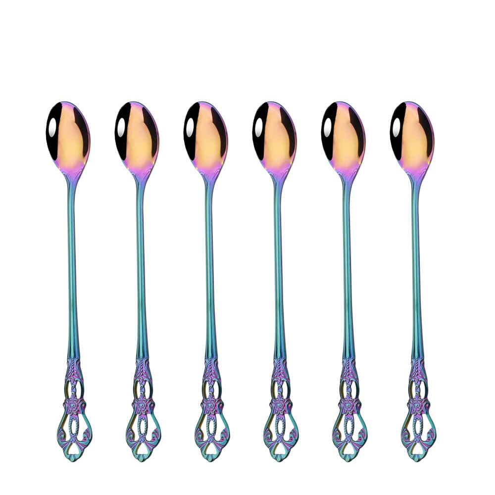 Juego de cubiertos de acero inoxidable, Set de vajilla de arcoíris, cuchillo, tenedor, cuchara occidental, Retro, 6/30 piezas: 6Pcs Rainbow