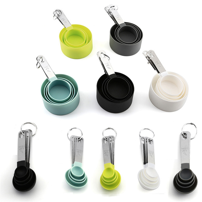 Juego de cucharas y tazas medidoras para hornear pasteles, utensilios de cocina con mango de acero inoxidable, accesorios de herramientas de cocina, 8 Uds.