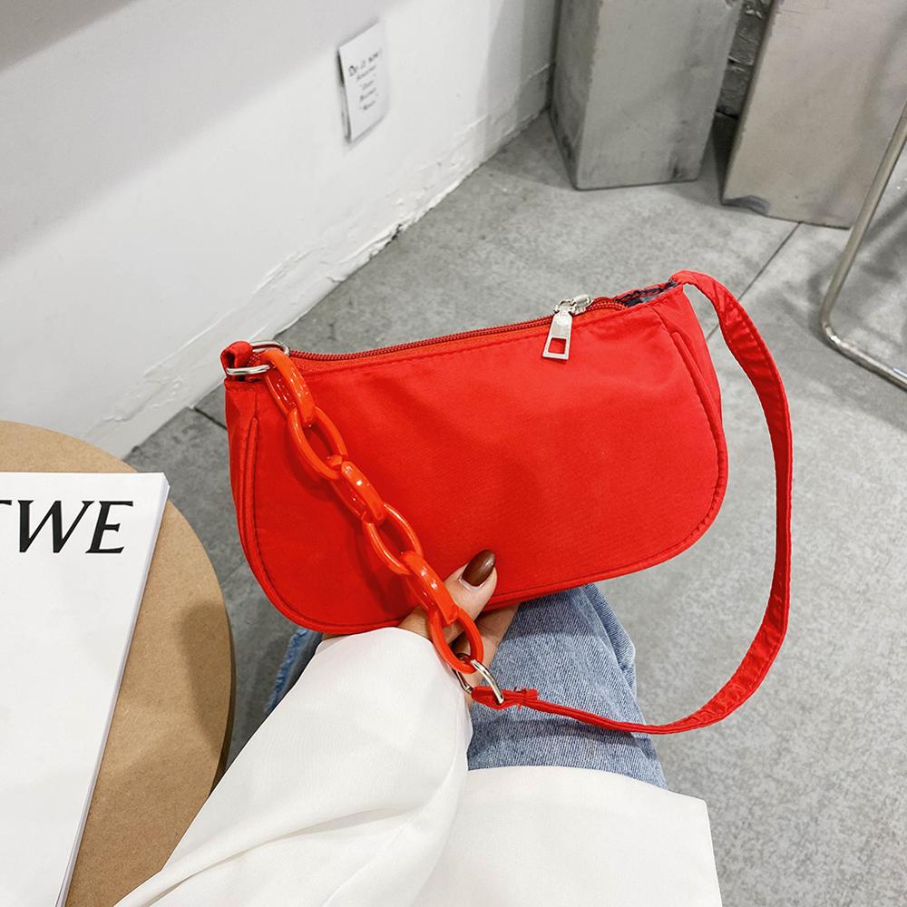 Simple Women Nylon Handbags Female Classic Texture Chic Leisure Daily Zipper Underarm Shoulder Totes Bags: Red