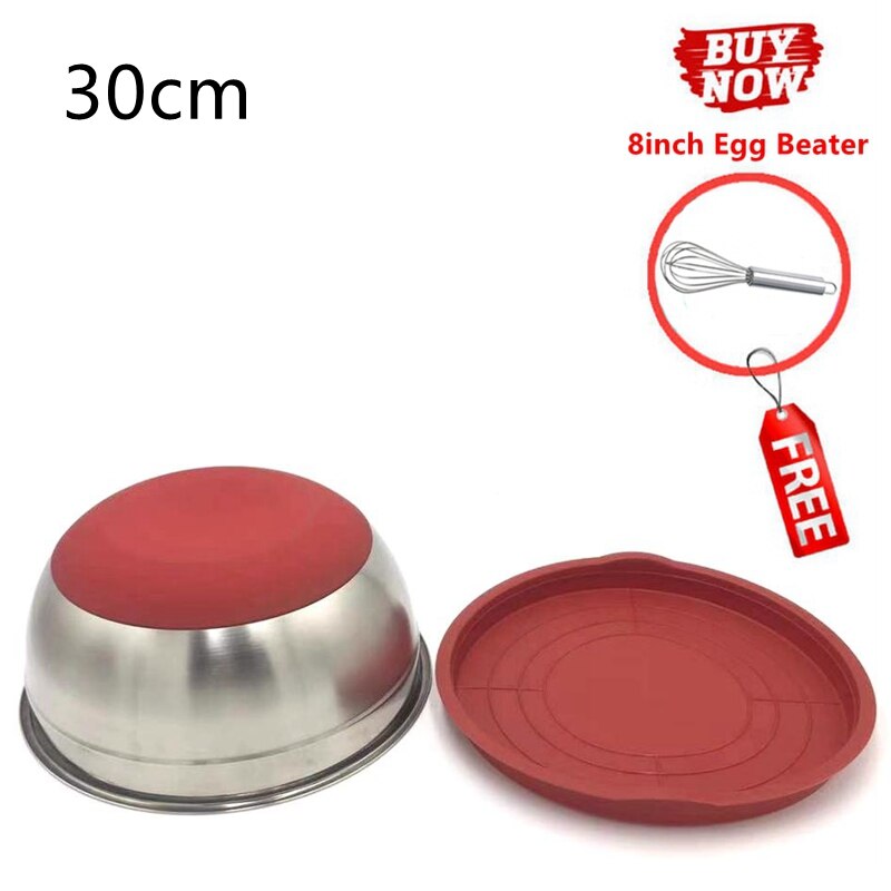 Stainless Steel Nesting Mixing Bowls with Airtight Lids Kitchen Food Salad Bowls Set Non-slip Silicone Bottom Whisking Bowls Set: 30cm-Red