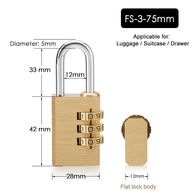 NAIERDI Digital Combination Password Lock High Security Solid Brass Anti-Drill Lock Travel Luggage Code Padlock Suitcase Locks: FS-3-75MM